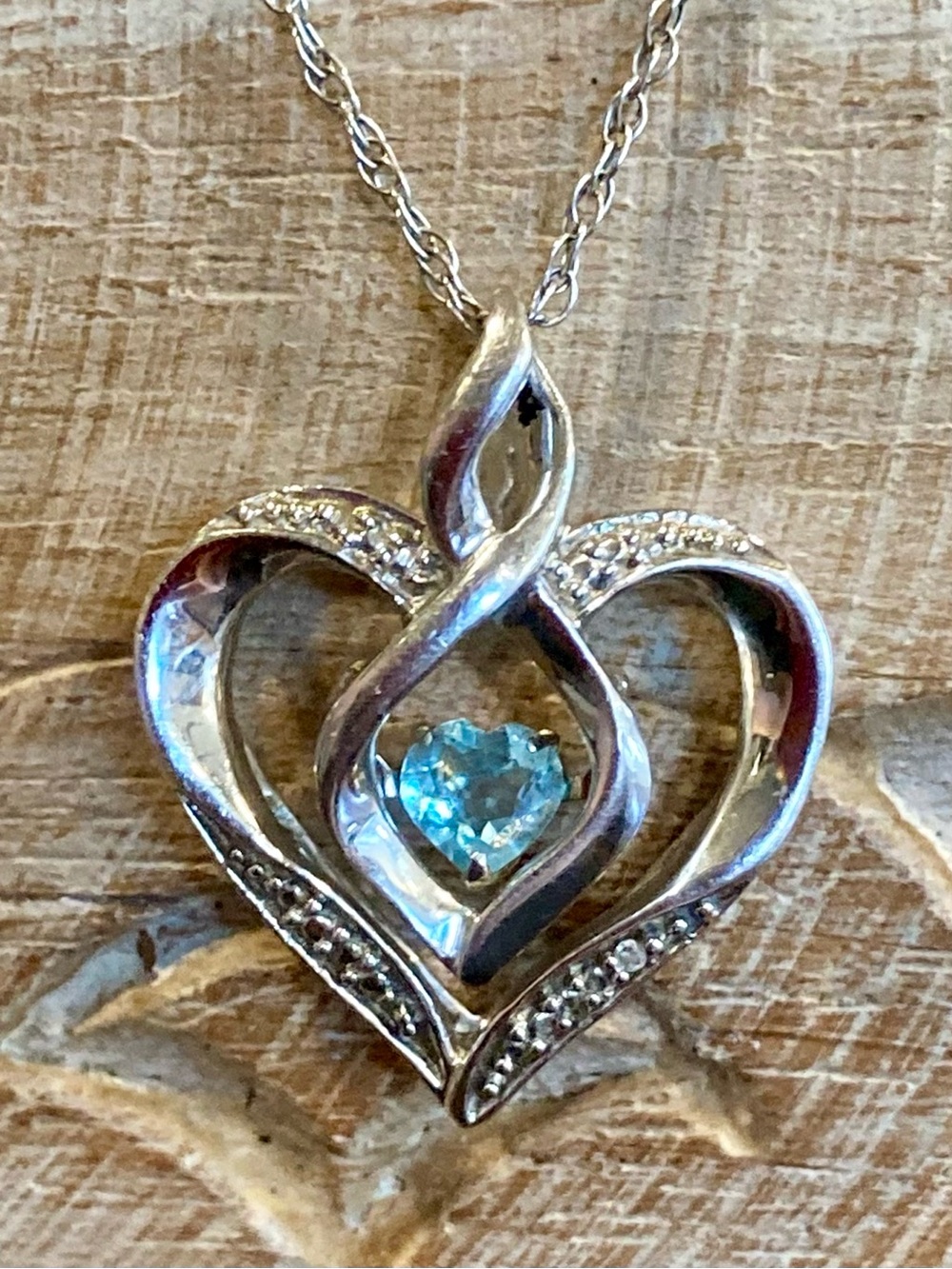 Sterling Silver Heart Pendant Necklace Light Blue Heart Dangle Stone